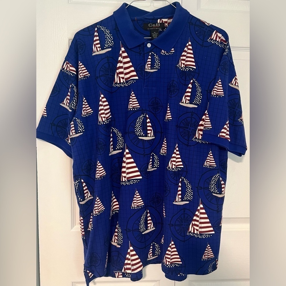 Men's C&B Sport American Flag Sailboat Short Sleeved Polo